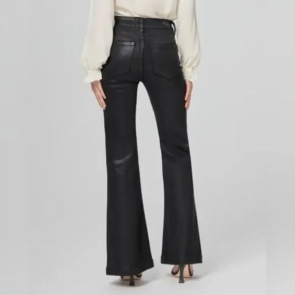 NWT Paige Genevieve Black Fog Luxe Coating Flare Pants Size 28 - Picture 7 of 15